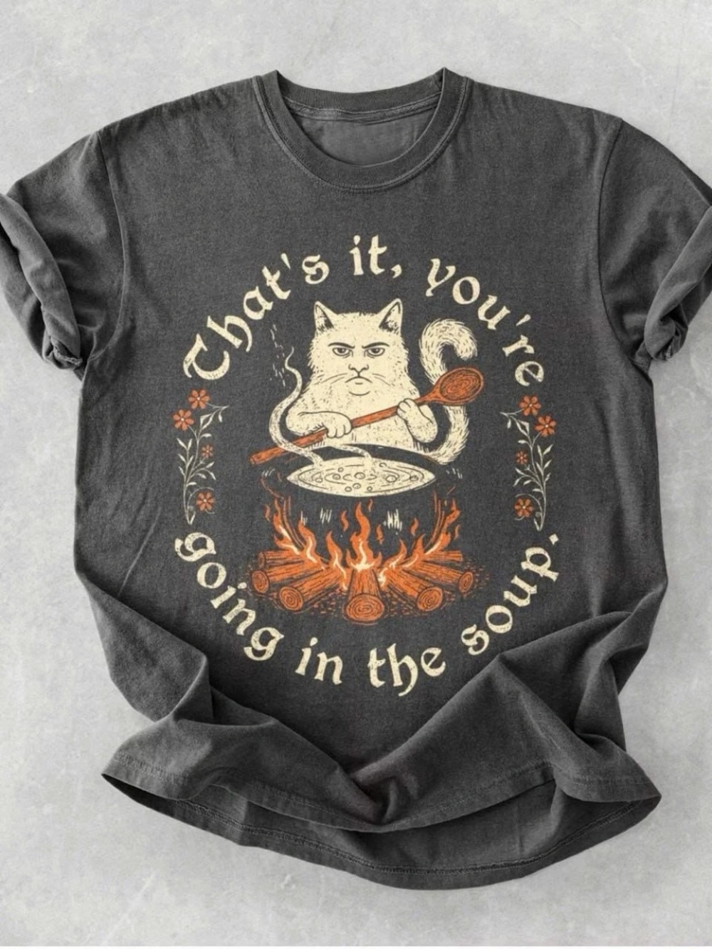 Comfort Color Pepper Tee with Cream & Orange Cat Graphic